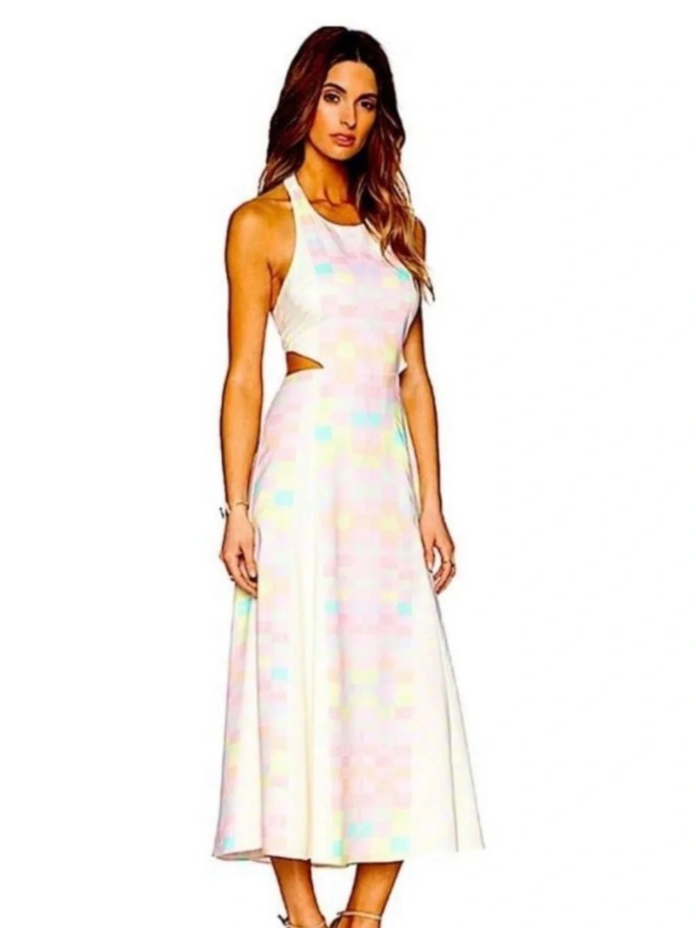 NWT Mara Hoffman Citrus Halter Maxi Dress Pink Orange Pastel Retro 80s Sz 4 - Picture 12 of 13